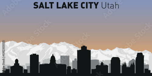 Black and white silhouettes of buildings on Salt Lake skyline. Vector on a colored background.	