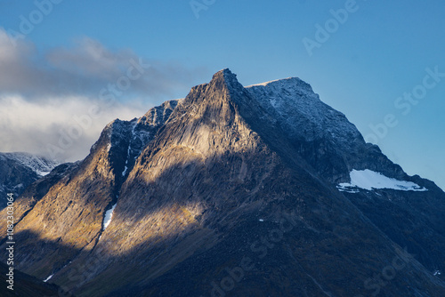 View of Ulamertorsuaq mountain and the view of surrounding mountains and glaciers in Tasermiut fjord (South Greenland)