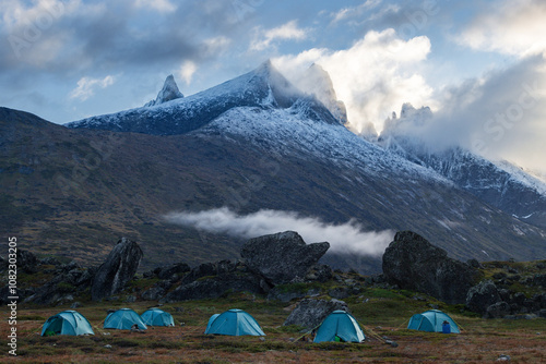 View of Ulamertorsuaq mountain and the view of surrounding mountains and glaciers in Tasermiut fjord (South Greenland) photo