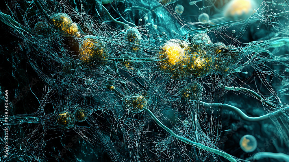 Photorealistic scene of bio-printed muscle fibers, intricate organic structures, glowing advanced medical technology Photorealistic scene of bio-printed muscle fibers, intricate organic structures, glowing advanced medical technology