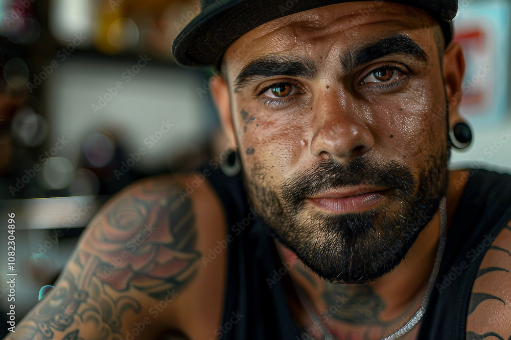 Generative AI Portrait of stylish hipster Tattoo Artist in Tattoo Studio Setting Generative AI Portrait of stylish hipster Tattoo Artist in Tattoo Studio Setting