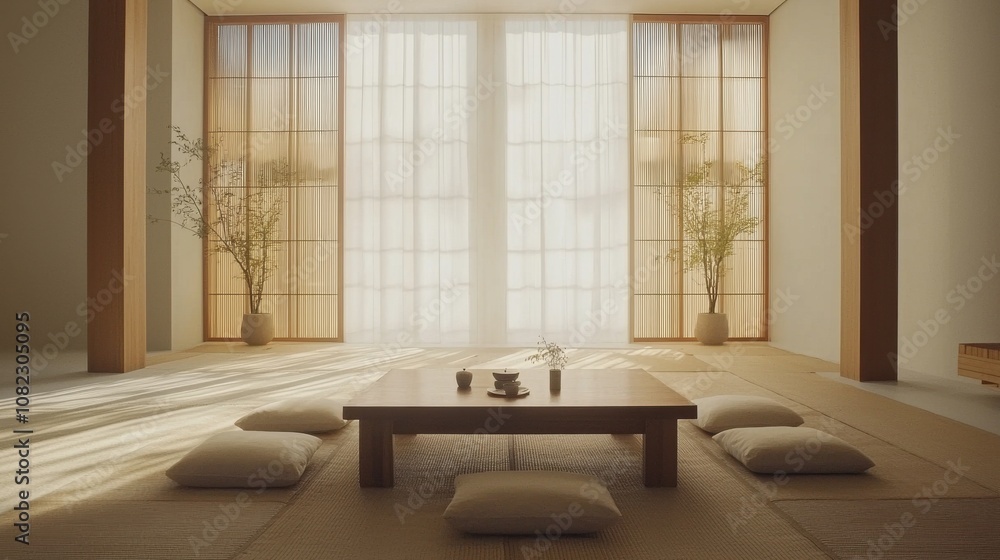 Fototapeta premium Tranquil Japanese-Inspired Minimalist Living Room