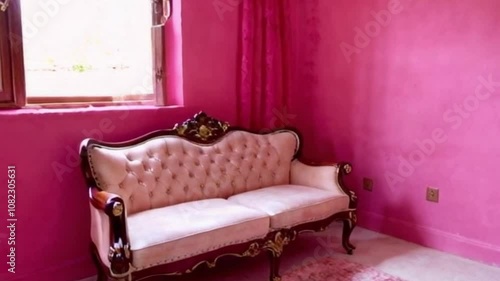 purple sofa in a room