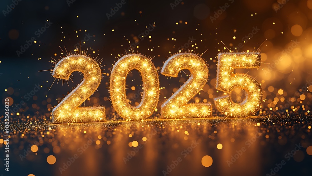 Happy new Year 2025, golden glitter sparkle effects Happy new Year 2025, golden glitter sparkle effects