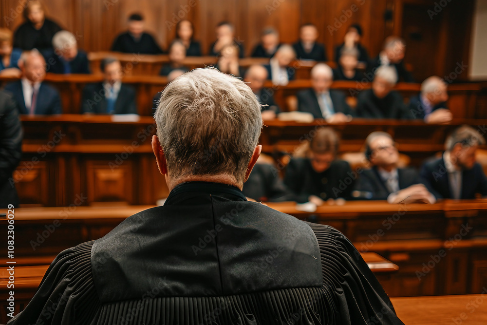 Generative AI Image of young Senior male female Judge in Courtroom Wearing Robes Generative AI Image of young Senior male female Judge in Courtroom Wearing Robes