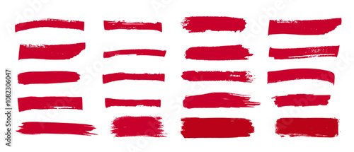 Red brush strokes grunge set. Distress texture banners collection isolated on white background.