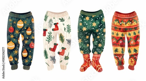 Festive christmas pajamas watercolor clipart holiday designs cozy atmosphere vibrant colors whimsical concept for seasonal decor
