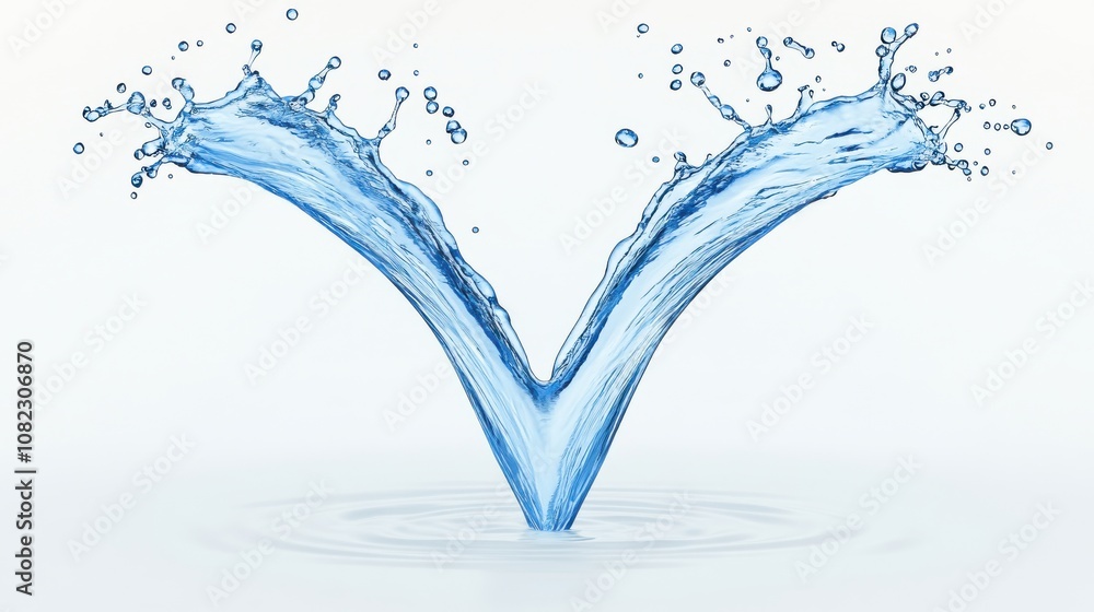 Dynamic water splash v-shape studio environment photography minimalist style close-up perspective fluid motion concept