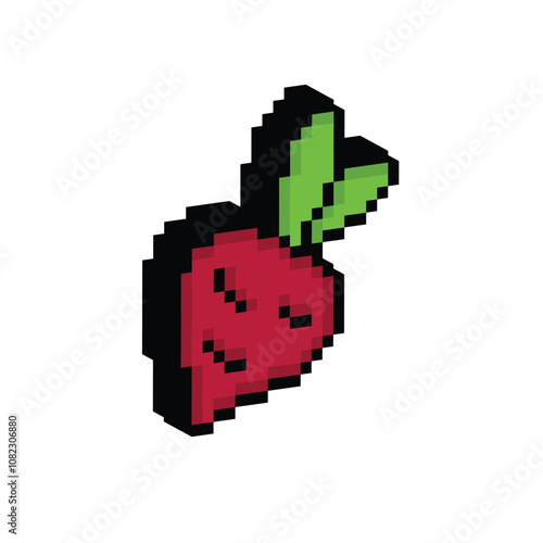 isometric pixel beetroot icon. Vector pixel art beet root icon 8 bit for game company logo template