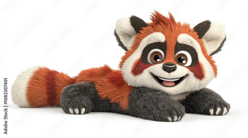 Playful red panda with big eyes studio digital illustration white background front view adorable character Playful red panda with big eyes studio digital illustration white background front view adorable character