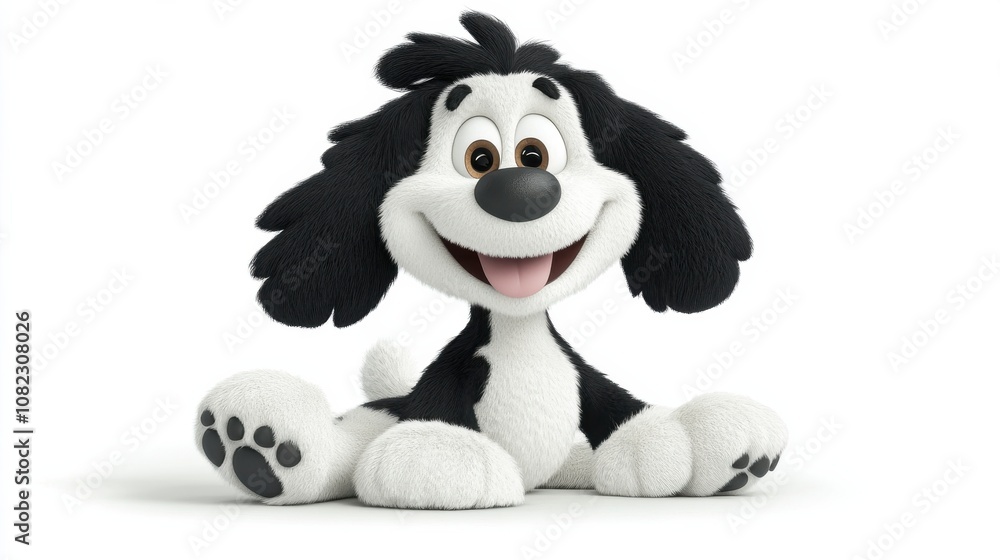 Naklejka premium Happy dog character animated style playful environment studio setting cheerful concept