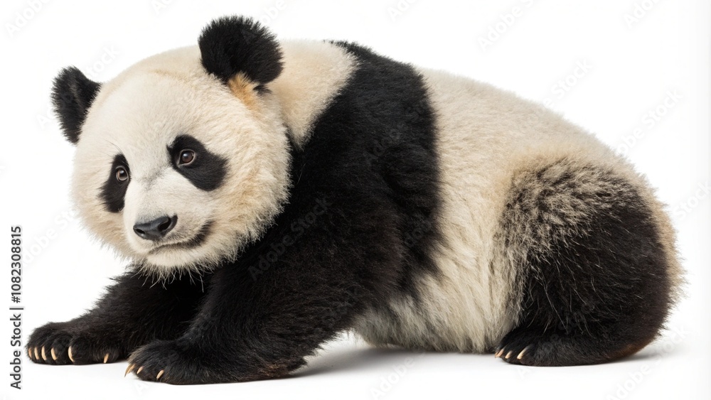Fototapeta premium Adorable high-resolution panda isolated on transparent background for wildlife-themed designs and cute animal illustrations featuring iconic black and white bear for creative projects 
