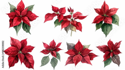 Christmas poinsettia watercolor clipart collection floral design holiday artwork nature scene artistic viewpoint botanical concept