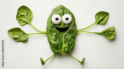Obraz na płótnie Joyful spinach character kitchen table food art bright environment front view whimsical concept w salonie