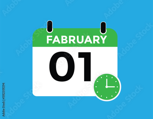 February 1 Calendar Day or Calender Date for Deadlines or Appointment. 1 February calendar icon. calendar date icon on white background.
