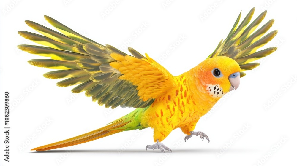 Playful parakeet in flight studio animal photography white background close-up vibrant colors Playful parakeet in flight studio animal photography white background close-up vibrant colors