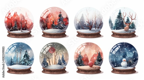 Festive christmas watercolor clipart collection snow globes winter wonderland artistic environment bright and cheerful concept