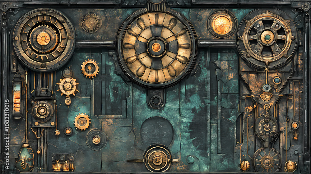 Steampunk gears web banner, background illustration, ai. Steampunk. Illustration Steampunk gears web banner, background illustration, ai. Steampunk. Illustration