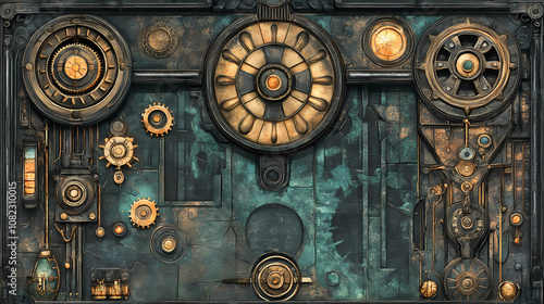 Steampunk gears web banner, background illustration, ai. Steampunk. Illustration