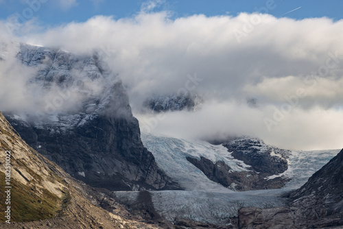 View of Ulamertorsuaq mountain and the view of surrounding mountains and glaciers in Tasermiut fjord (South Greenland)	 photo