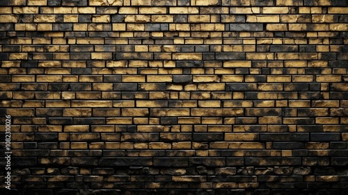 Black and gold brick wall texture background 