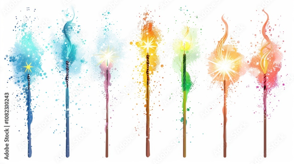 Fototapeta premium Christmas celebration with colorful watercolor clipart of sparklers festive atmosphere creative art vibrant design whimsical touch