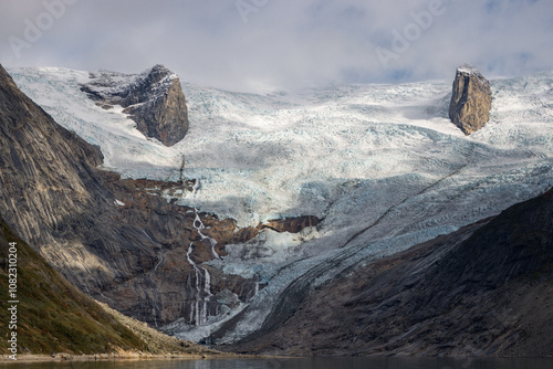 View of Ulamertorsuaq mountain and the view of surrounding mountains and glaciers in Tasermiut fjord (South Greenland) 