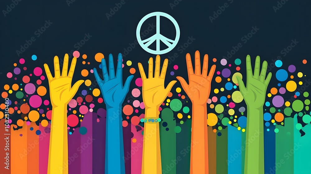Hands raising a sign with a symbol of peace. Hands raising a sign with a symbol of peace.