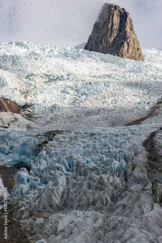 View of Ulamertorsuaq mountain and the view of surrounding mountains and glaciers in Tasermiut fjord (South Greenland) 