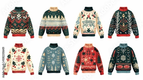 Festive christmas sweaters illustrations watercolor clipart holiday designs cozy environment artistic viewpoint winter concept