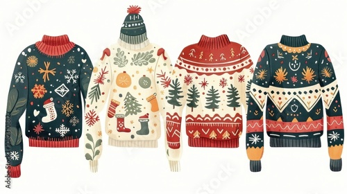 Festive christmas sweaters watercolor clipart holiday art collection cozy winter vibes colorful sweater designs for creative projects