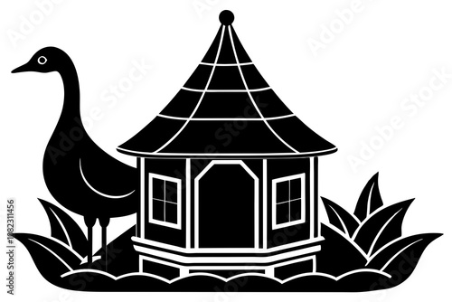 a goose house silhouette vector illustration