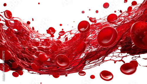 3D Red Blood Cells Flowing Through Arteries with Platelets and Veins Abstract White Background photo