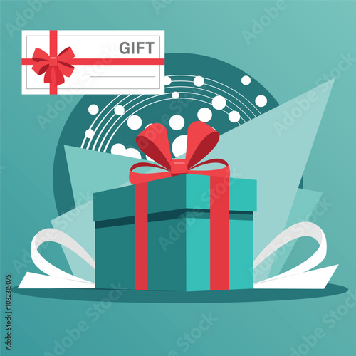 Banner with gift box and voucher for shopping during sale. Special offer. Vector illustration