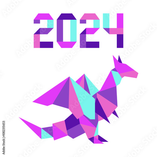 Happy new year Vector illustration Origami Symbol of 2024 on Chinese calendar Year of dragon