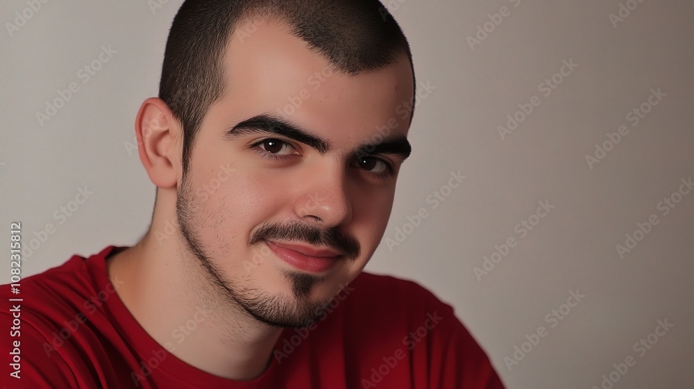 Attractive young man in casual outfit smiling warmly, showcasing confidence and charm in a minimalist setting perfect for lifestyle or personal branding imagery. Attractive young man in casual outfit smiling warmly, showcasing confidence and charm in a minimalist setting perfect for lifestyle or personal branding imagery.