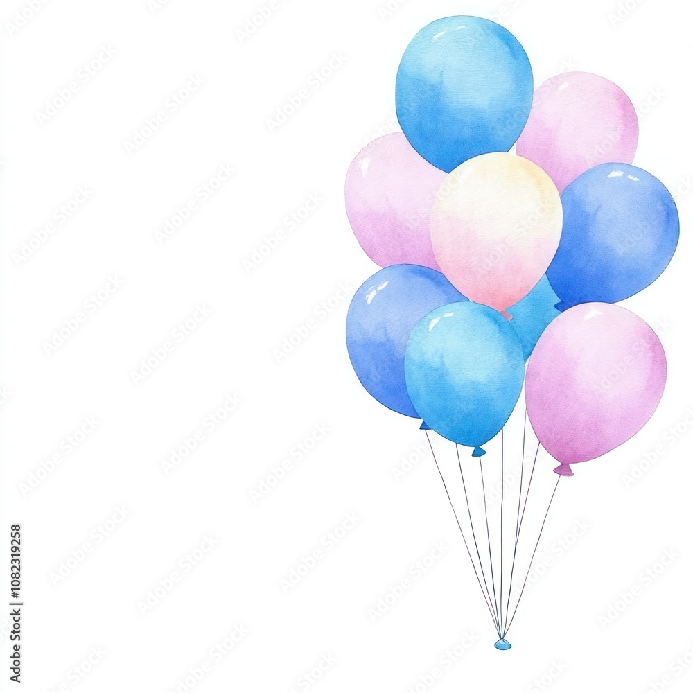 Balloons in the Sky Watercolor Illustration on White Background - Card Design Balloons in the Sky Watercolor Illustration on White Background - Card Design