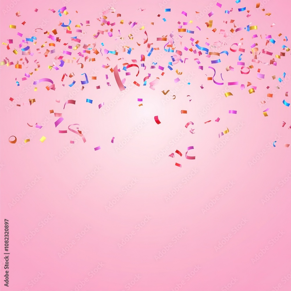 Shimmering Pink Confetti and Ribbons on Pink Background - Festive Celebration Concept Shimmering Pink Confetti and Ribbons on Pink Background - Festive Celebration Concept