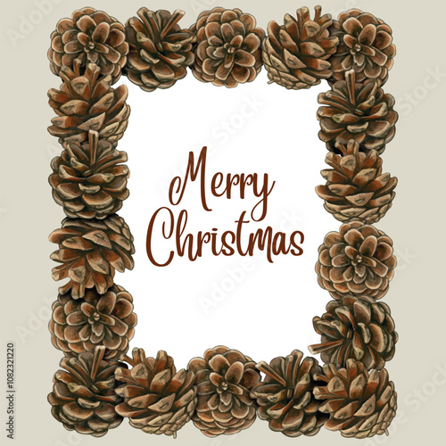 Watercolor hand drawn realistic pinecone composition