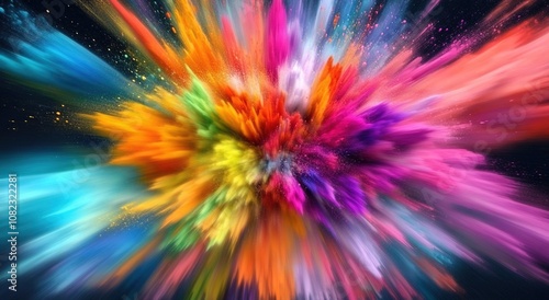 A vibrant explosion of colors, resembling an intense burst or splash of paint 