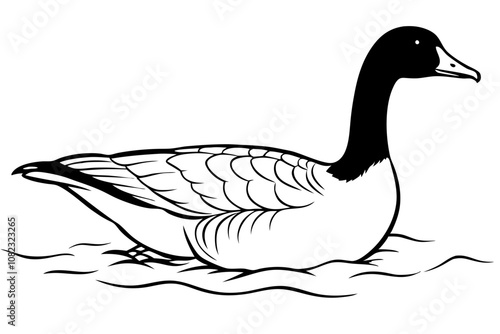 realistic goose on wate   line art vector