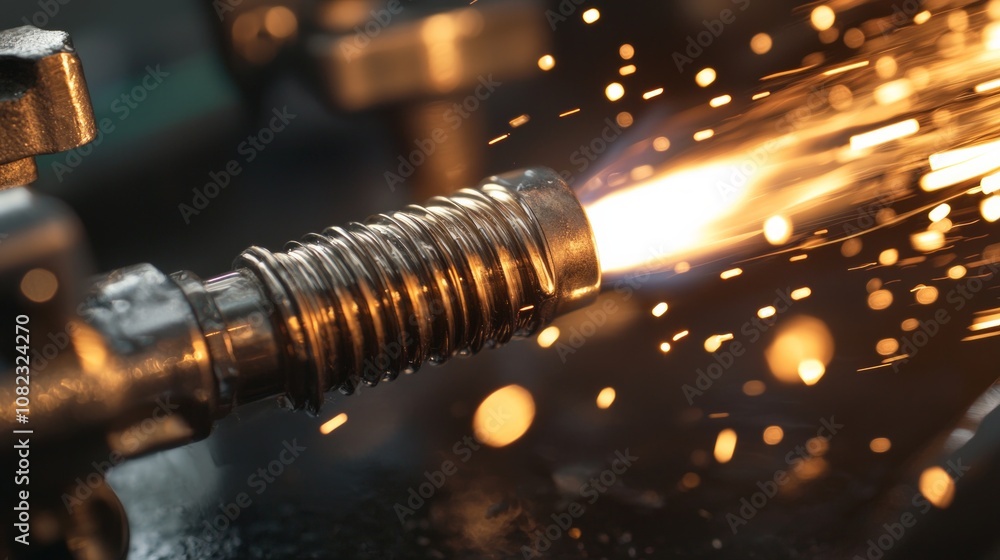 Sparks fly during metal machining in a workshop, showcasing precision engineering at work with a focus on tool and material dynamics Sparks fly during metal machining in a workshop, showcasing precision engineering at work with a focus on tool and material dynamics