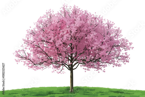 Cherry Tree Green Field Single Clipart Isolated