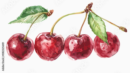 Cherry Watercolor Hand Draw Illustration Isolated