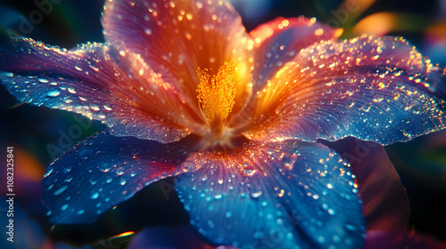 Closeup Macro Photo of a Dew-Covered Flower