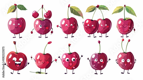 Cherry Berries Characters Vector Illustration Handdrawn