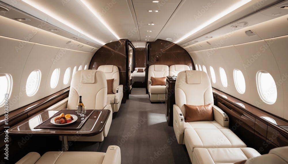 The entire length of the jet’s cabin, spacious leather seats, refined decor and high-end amenities The entire length of the jet’s cabin, spacious leather seats, refined decor and high-end amenities