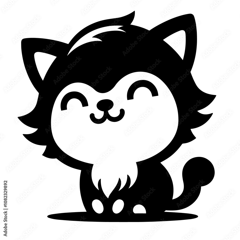 black and cartoon drawing of a cat with a black head and a white background silhouette art style vector black and cartoon drawing of a cat with a black head and a white background silhouette art style vector
