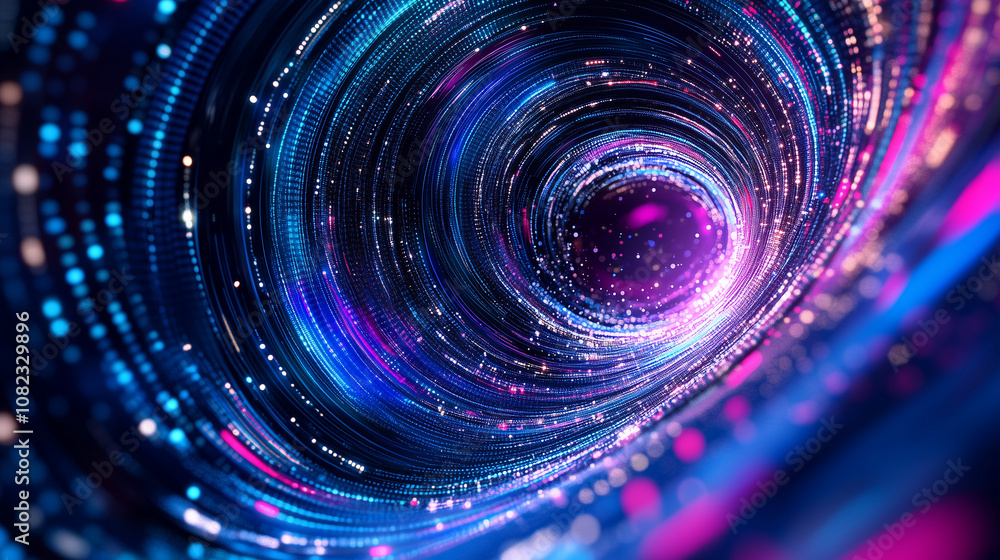 Obraz premium swirling cloud of fragmented data and glitch lines in gradient colors of blue