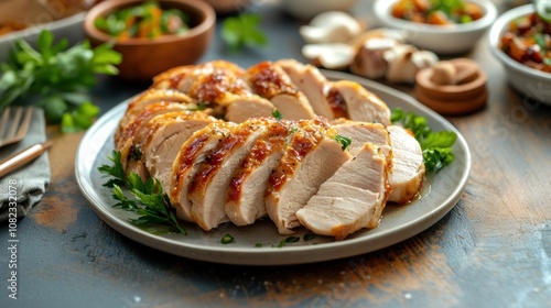 Bake roasted turkey dish for luxury traditional thanksgiving holiday gathering dinner